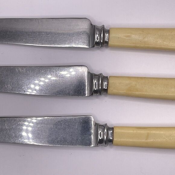 Bakelite Handle Yellow SHEFFIELD Butter Knife Set of 3 Lot MCM Vintage 8" - Picture 2 of 7